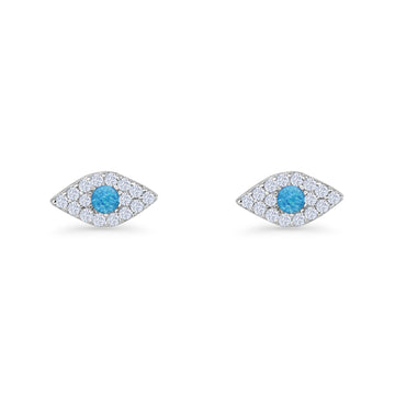 Round Lab Created Blue Opal 6.6mm Marquise Evil Eye Stud Earring 925 Sterling Silver Wholesale